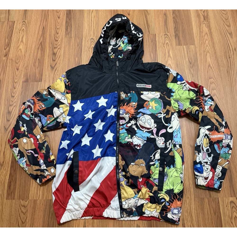 Nickelodeon Puffer Jacket Mens Medium Members Only Rugrats Nicktoons USA Flag